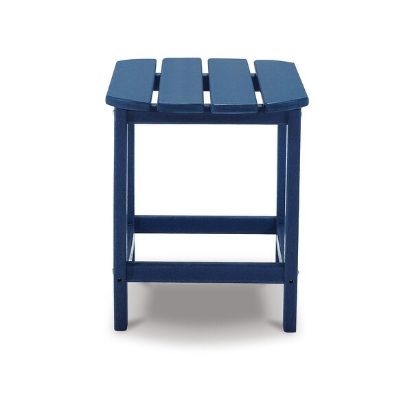 Suen 19 Inch End Table，Outdoor Blue Polyethylene Slatted Top，Steel Frame