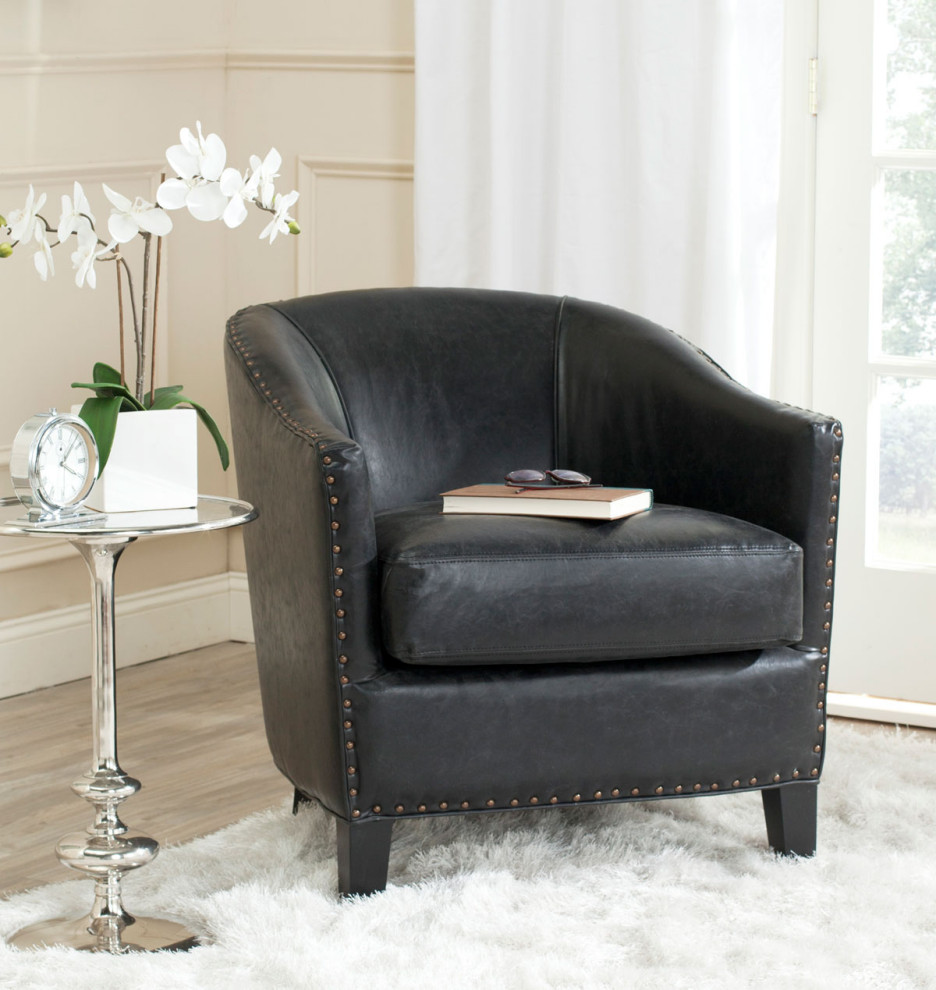 Ross Club Chair Brass Nail Heads Antique Black   Transitional   Armchairs And Accent Chairs   by Peachtree Fine Furniture  Houzz