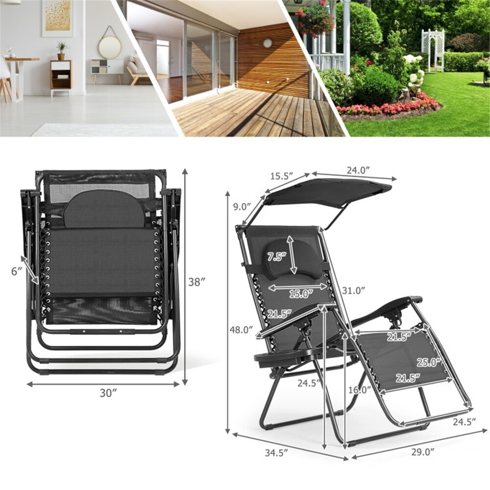 Single Folding Shade Canopy Cup Holder Recliner Lounge Chair