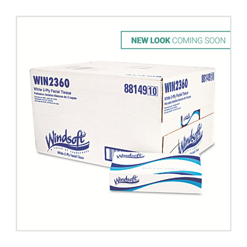 Windsoft Facial Tissue | 2 Ply， White， Flat Pop-Up Box， 100 Sheets