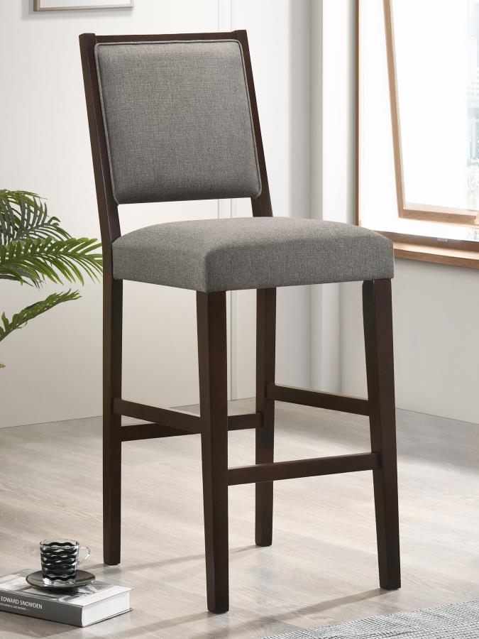 Bedford Upholstered Open Back Bar Stools with Footrest (Set of 2) Grey and Espresso - 183472