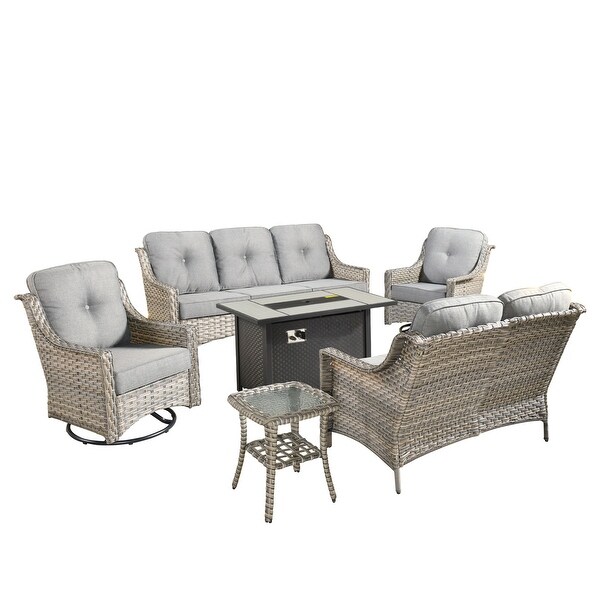 XIZZI Outdoor Rattan Wicker Patio Furniture Conversation Set with Fire Pit Table