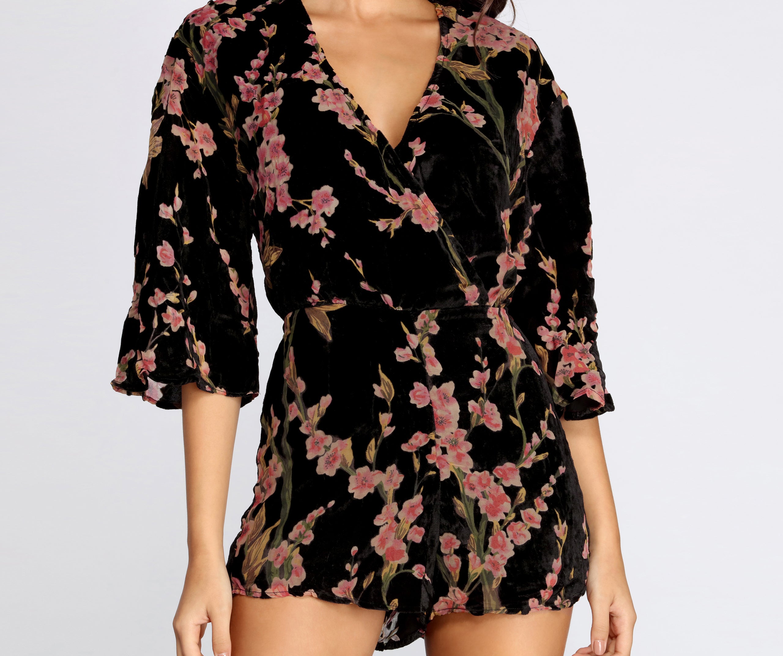 Velvet Burnout Floral Cutie Romper