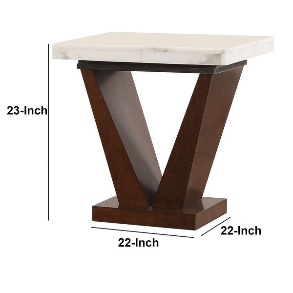 Square Marble Top End Table With Wooden 