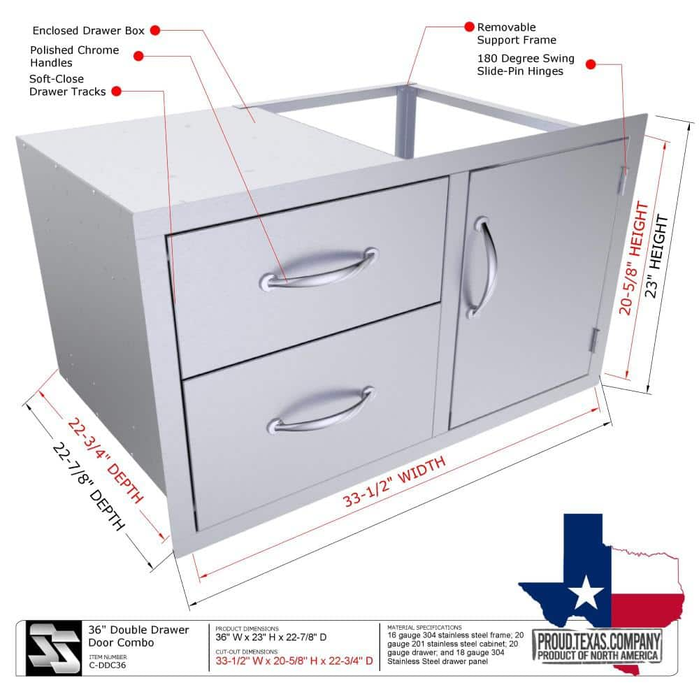 Sunstone Classic Series 36 in Stainless Steel 2 Drawer Door Combo C-DDC36