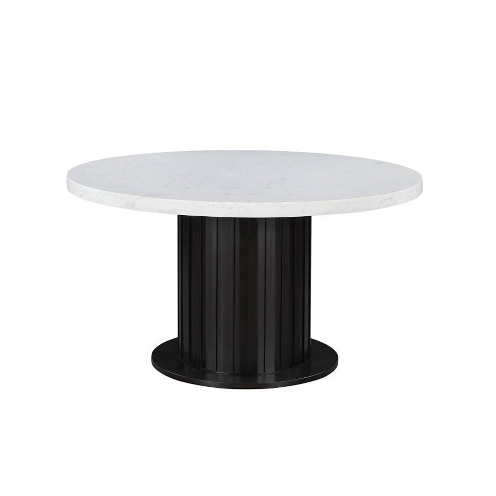 Round Marble Top Dining Table in Rustic Espresso and White