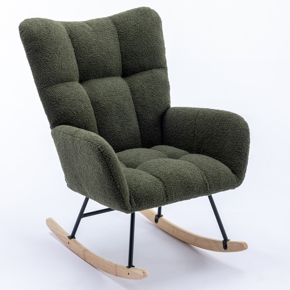 Soft Velvet Rocking Chair  Comfy Wingback Glider Rocker  Dark Green