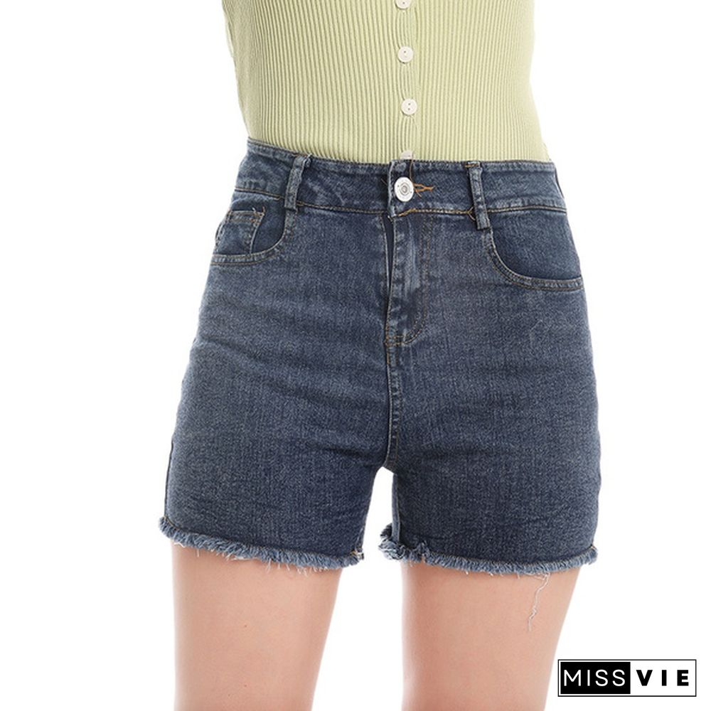 Women's Fashion Denim Shorts Tassel Hole High Waist