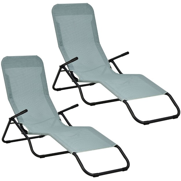 Tangkula 2 Pcs Outdoor Chaise Lounge Folding Stacking Reclining Chairs