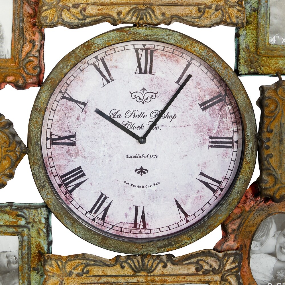 Green Metal 8 Photo Opening Wall Clock