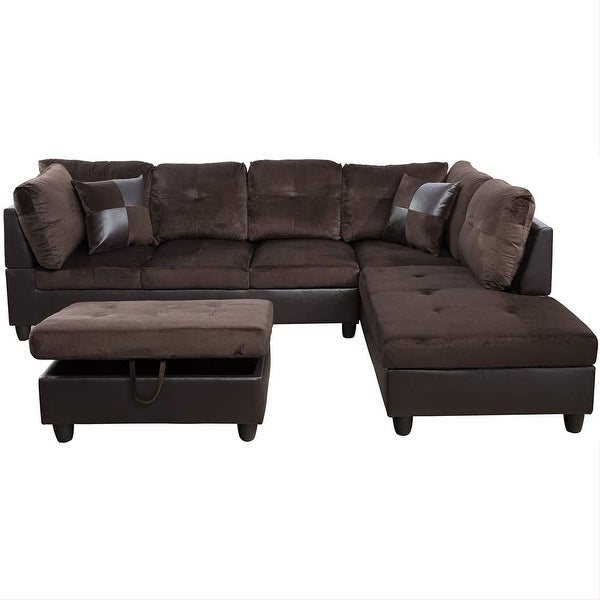 3-Pieces Sectional Sofa Set，Right Facing，Chocolate Microfiber(107B)