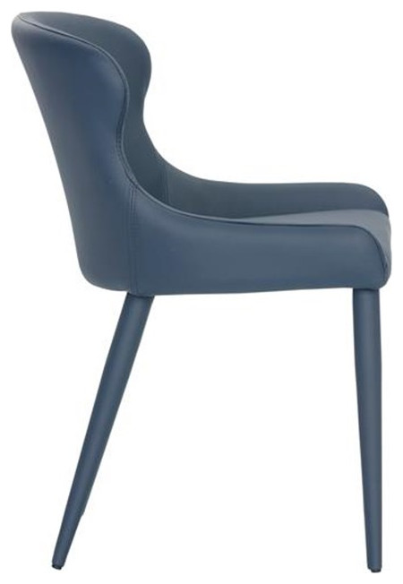 Maklaine 19.25 quotFaux Leather and Metal Dining Chair in Blue (Set of 2)   Midcentury   Dining Chairs   by Homesquare  Houzz