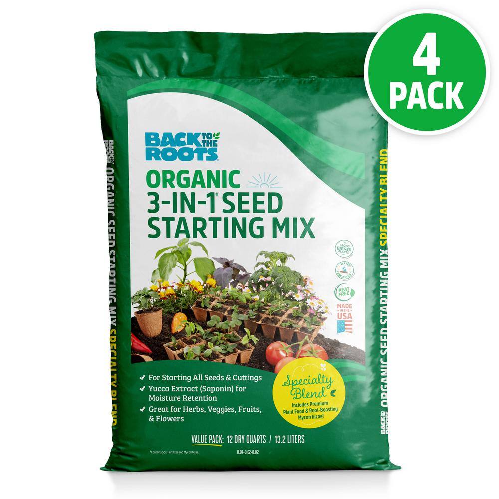 Back to the Roots 4 Pack: 12QT Organic Seed Starter Mix 47008