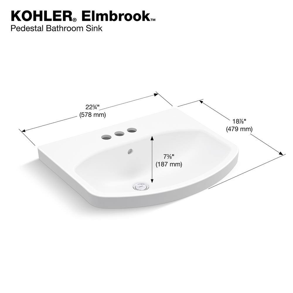 KOHLER Elmbrook 7.6875 in. Pedestal Sink Basin in White with 4 in. Centerset Faucet Holes K-R5337-4-0