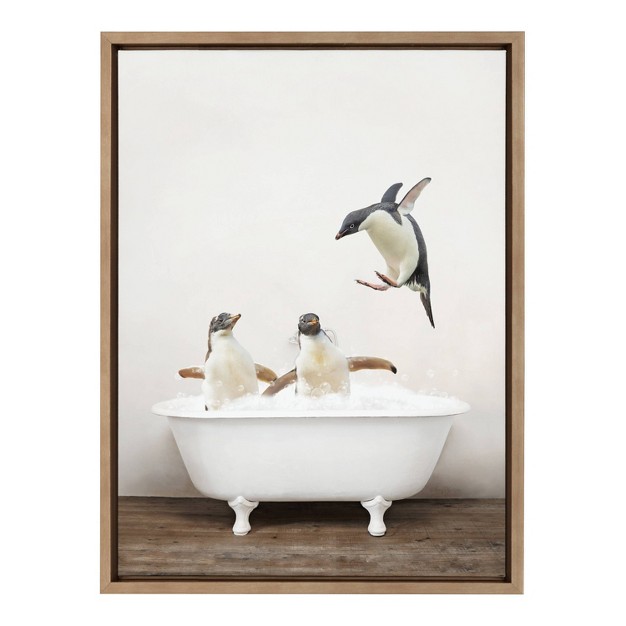 X 24 quot Sylvie Penguins Playing Rustic Bath Frame Canvas By Amy Peterson Gold Kate amp Laurel All Things Decor