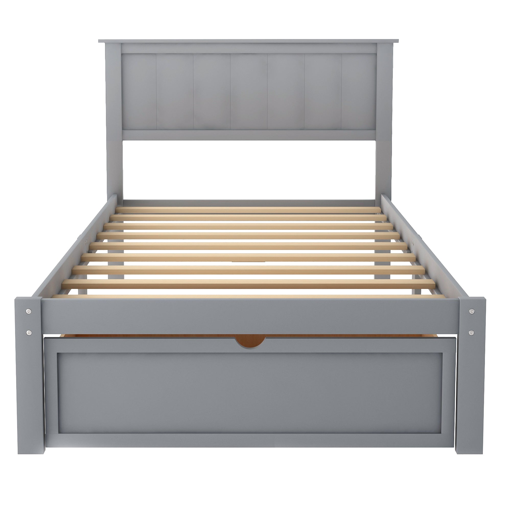 EUROCO Twin Wood Platform Bed with Headboard & Big Storage Drawer for Kids, Gray