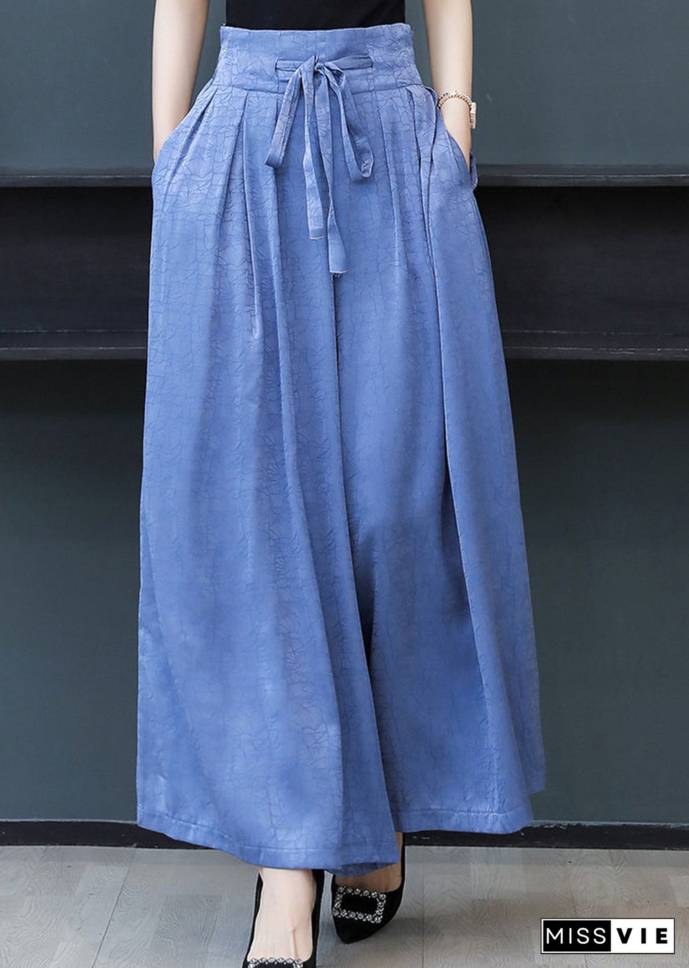 Loose Green Pockets High Waist Tie Waist Maxi Pants Fall