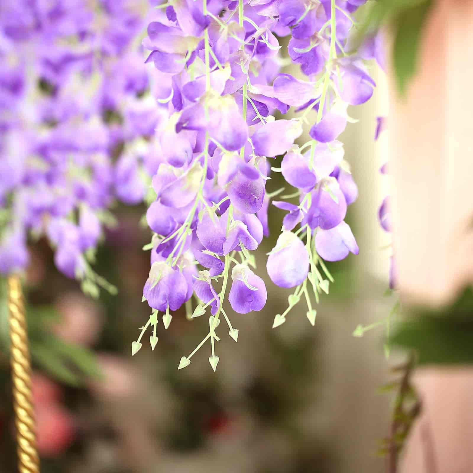 Lavender Lilac Artificial Silk Hanging Wisteria Flower Garland Vines - Elaborated 5 Full Strands in 1 Bush 42