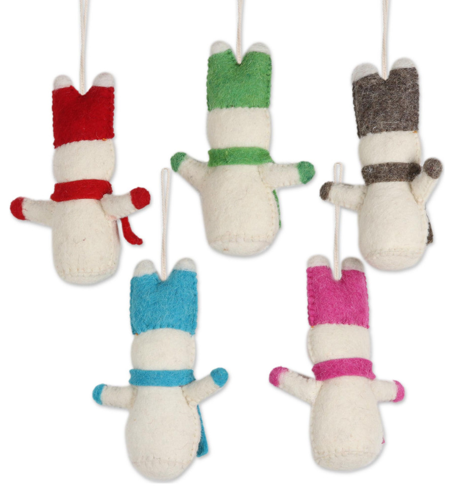 Novica Handmade Snowbunnies Wool Felt Ornaments (Set Of 5)   Christmas Ornaments   by NOVICA  Houzz