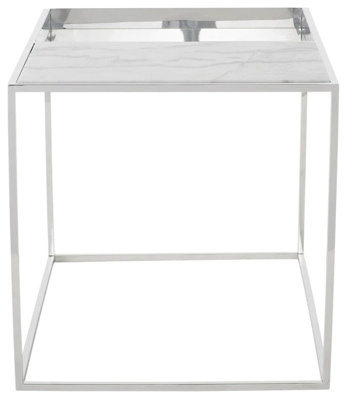 Cedric White Marble Side Table   Contemporary   Side Tables And End Tables   by Peachtree Fine Furniture  Houzz