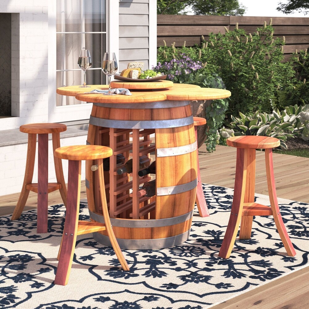 Wine Barrel Designs 4 Person Barrel Bar Set with Wine Storage