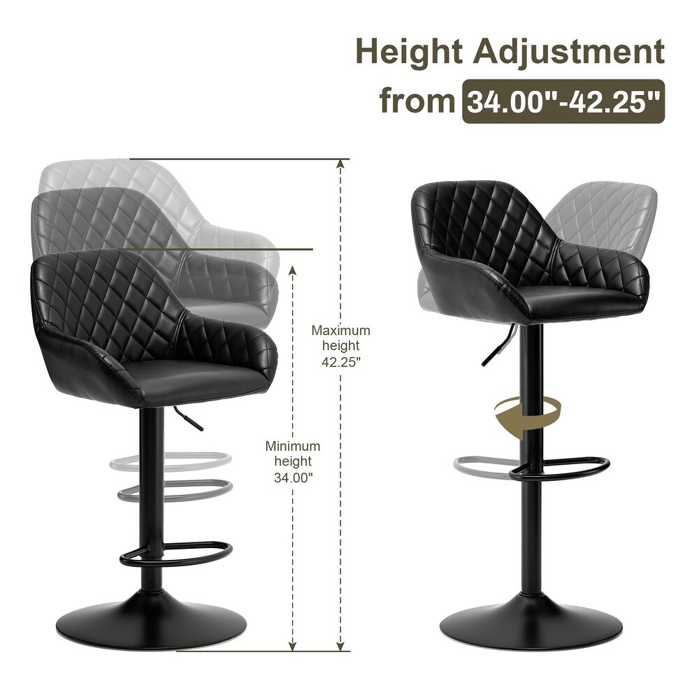 Glitzhome Set of 2 Modern Quilted Leatherette Adjustable Swivel Bar Stools