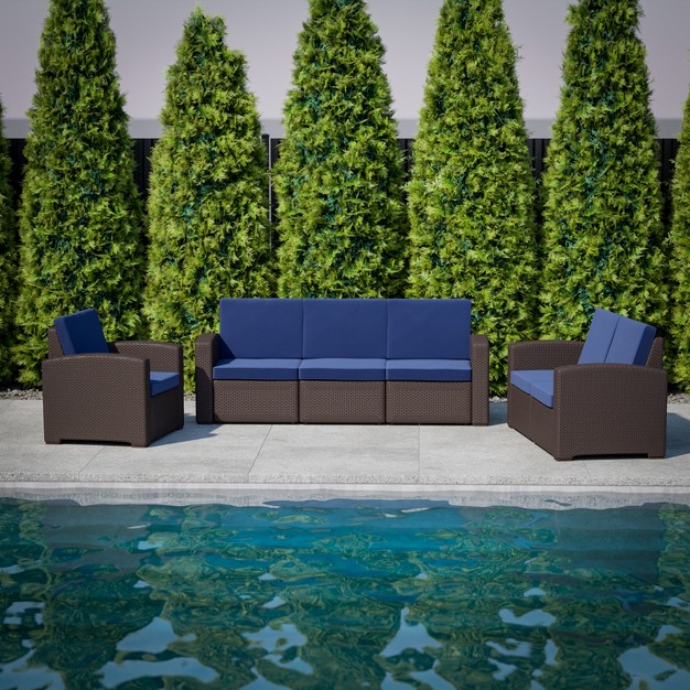 Flash Furniture Seneca Faux Rattan Sofa With All weather Cushions