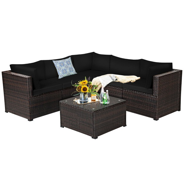 Costway 6pcs Rattan Patio Sectional Sofa Conversation Set Outdoor