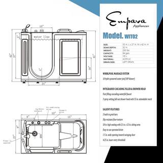 Empava 53 in. Left Drain Quick Fill Alcove Rectangular Walk-in Whirlpool Bathtub with Left Side Door in White EMP-WIT02