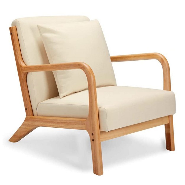 Jomeed Oak Wood Frame And Linen Upholstery Mid Century Modern Accent And Leisure Chair Beige