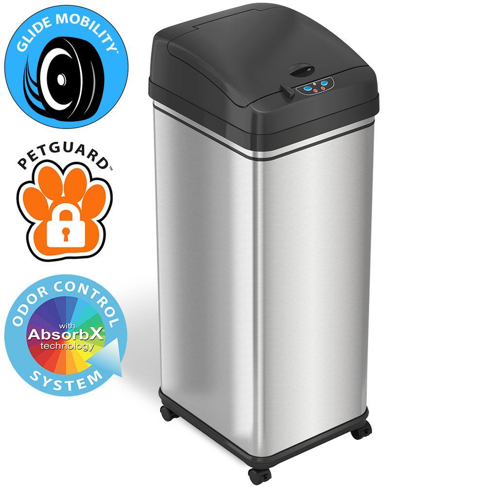 iTouchless Glide 13 Gal. Sensor Stainless Steel Trash Can with Wheels and Odor Control System DZT13M