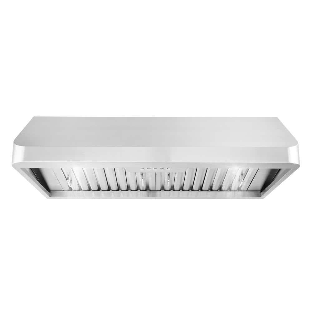 Cosmo 36 in Ducted Under Cabinet Range Hood in Stainless Steel with Push Button Controls LED Lighting and Permanent Filters