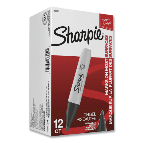 Sharpie Chisel Tip Permanent Marker， Medium， Black， Dozen (38201)