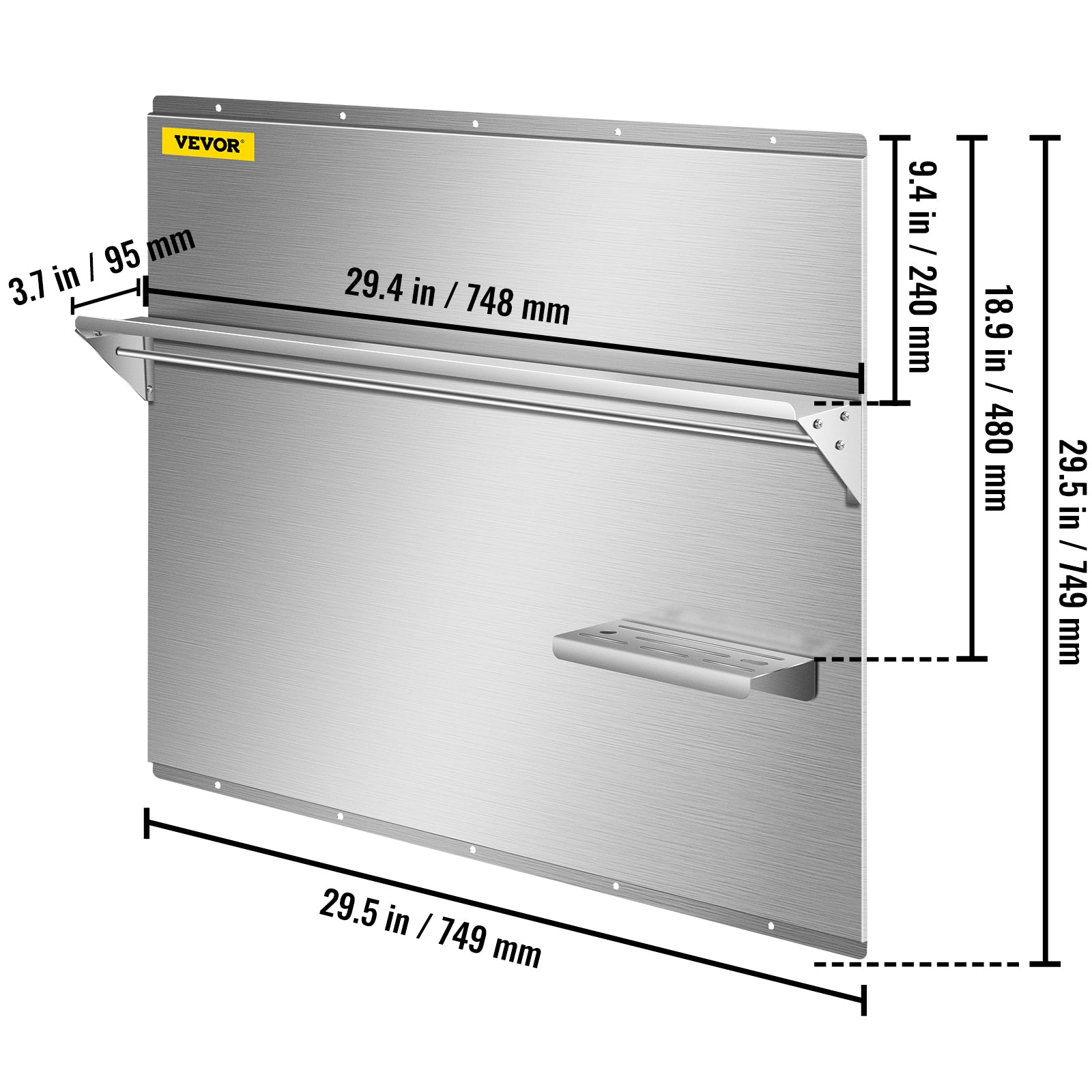 VEVOR Range Backsplash with Shelf 29.5X29.5 inch Range Hood Wall Shield, Stainless Steel Backsplash Silver Splash Plate for Range Hood Stainless Backsplash with Built-in Storage Shelf and Hanging Rack