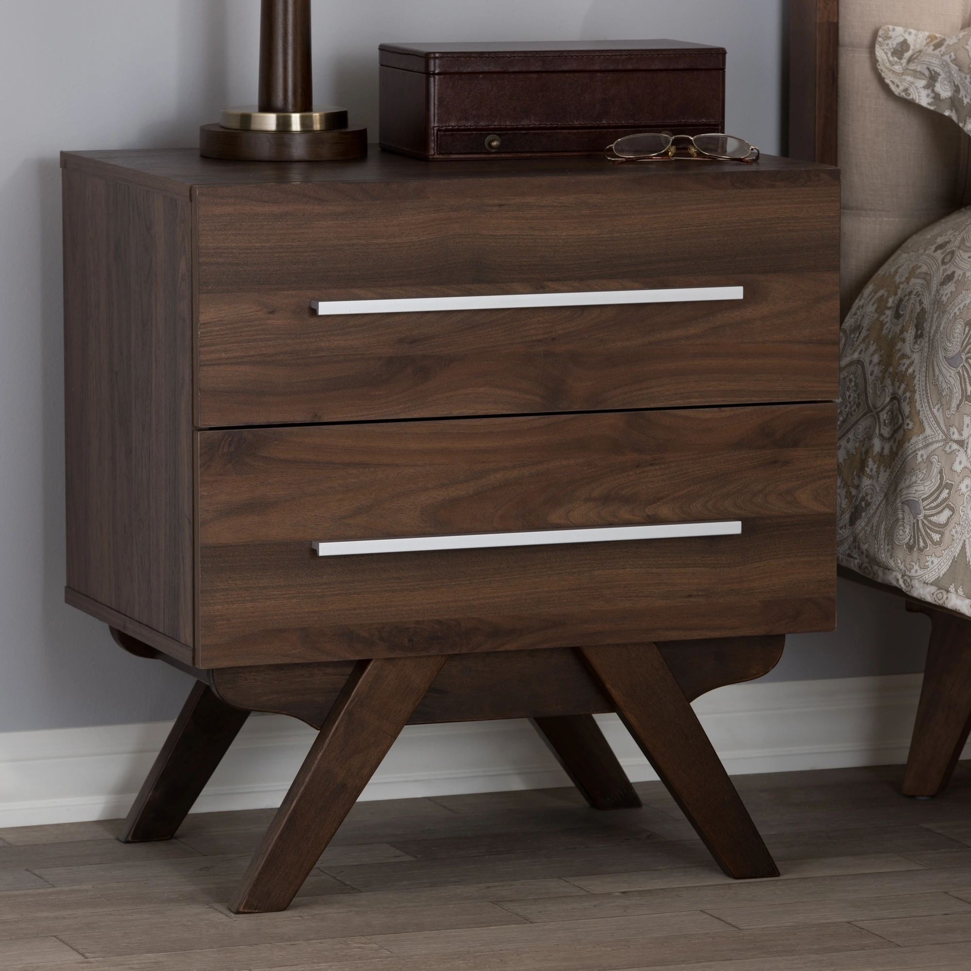 Mid-Century 2-Drawer Nightstand Baxton Studio