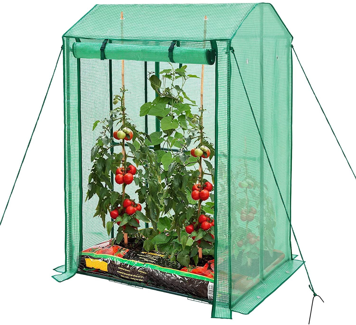 EAGLE PEAK Outdoor Tomato Hot House / Greenhouse with Double Roll-up Zippered Doors, Vertical Cold Frame Grow House for Vegetables, Flowers, 39 x 32 x 59 Inches, Green (Double Growbag)