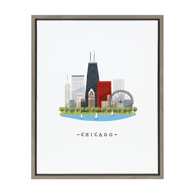 X 24 quot Sylvie Chicago Skyline Illustration By Maja Tomljanovic Framed Wall Canvas Gray Kate amp Laurel All Things Decor