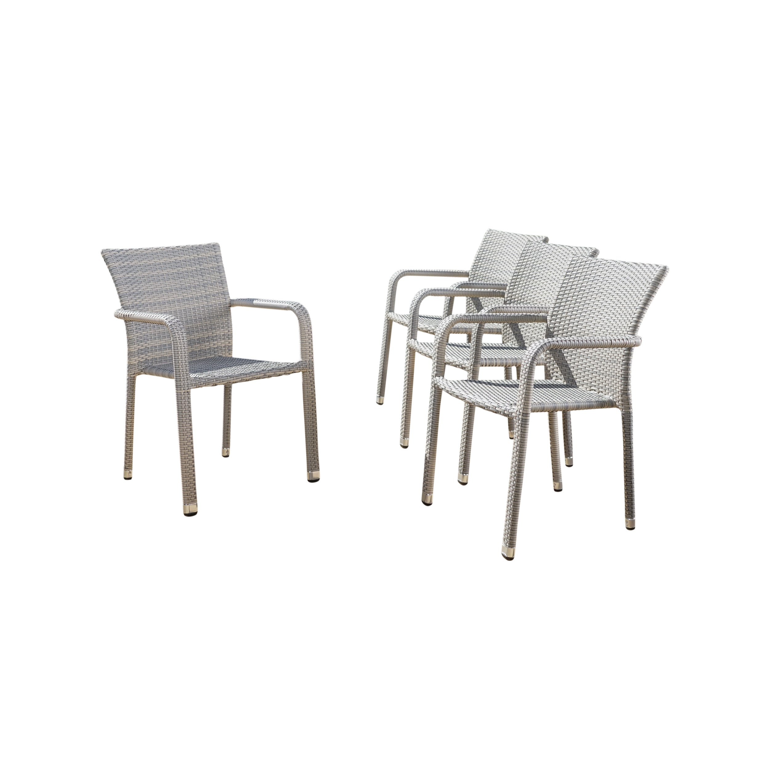 Dorside Outdoor Wicker Armed Stacking Chairs with an Aluminum Frame (Set of 4)