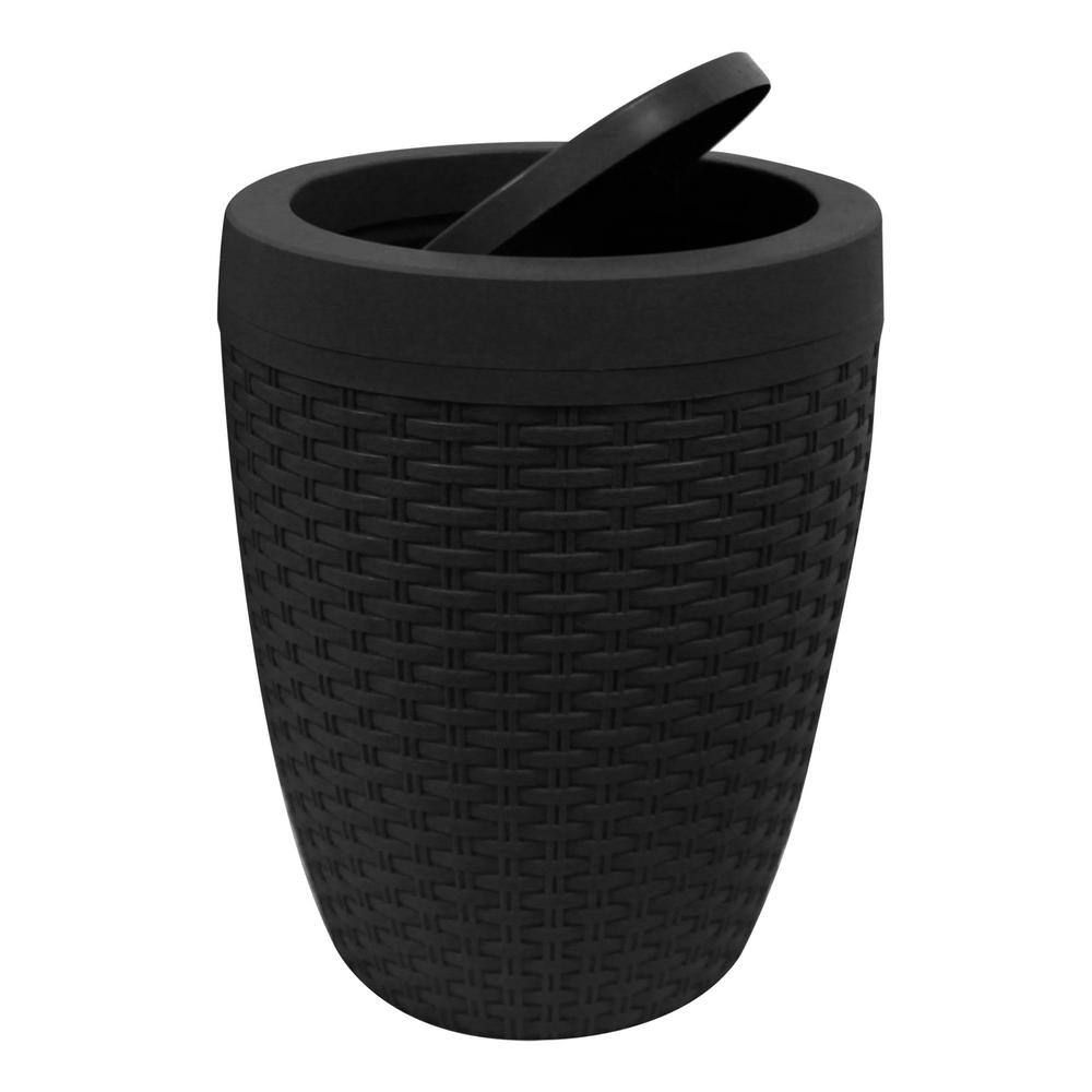 Modern Homes MH 7L Round Bath Waste Basket with bag hiding lid 7L in Black 67579