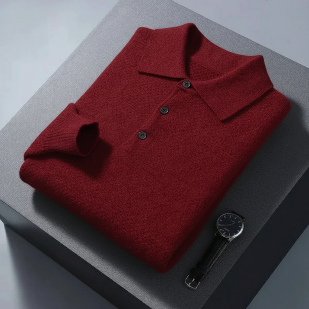 Men's Casual Button Cashmere Polo Warm Comfortable Sweater