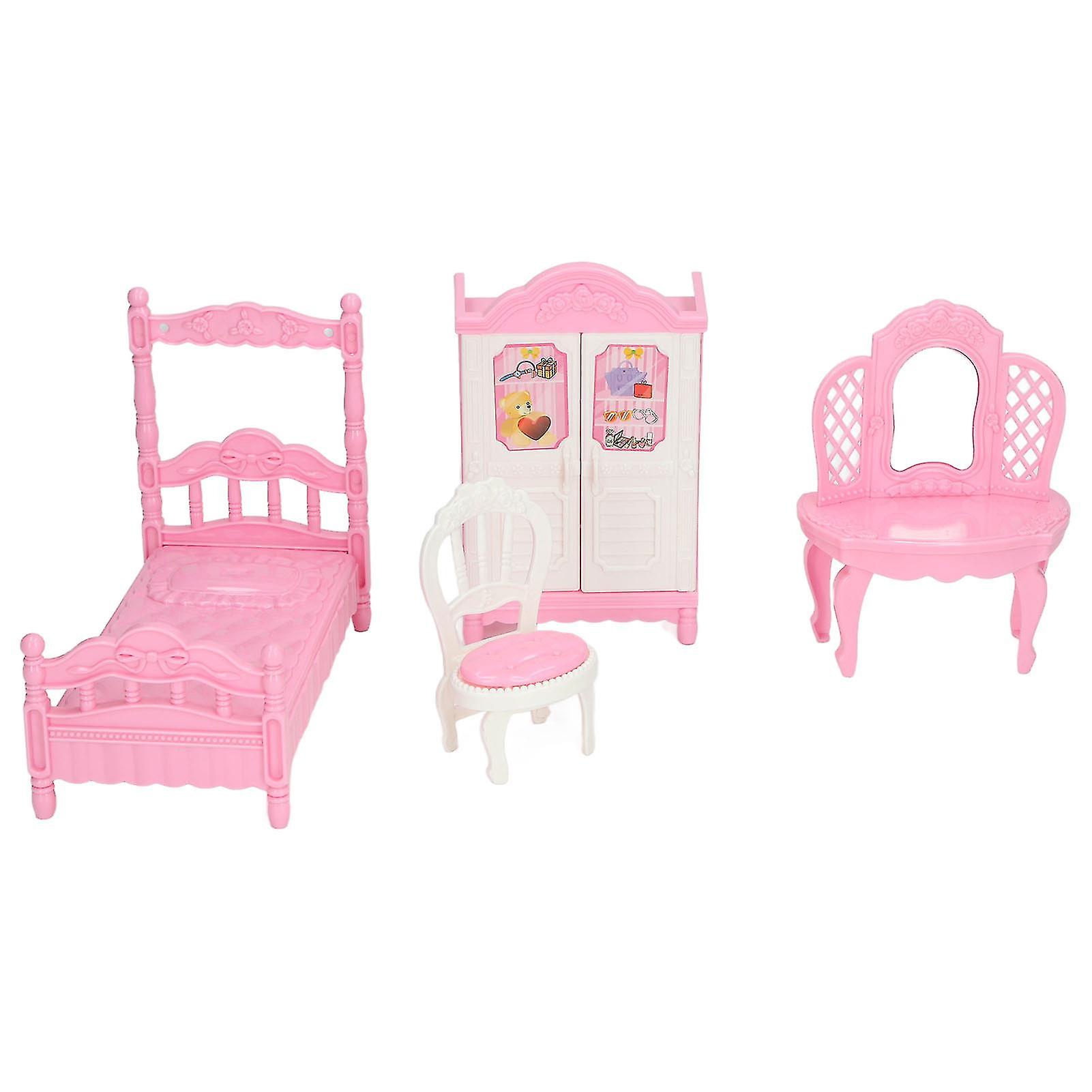 Bedroom Pretend Toy Bed Closet Dressing Table Easy Assemble Dollhouse Decoration Accessories