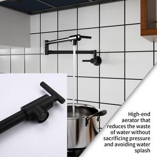 GIVING TREE Modern Wall Mount Pot Filler Faucet with Two Handle Kitchen Faucet in Matte Black DTU8046HDMB01