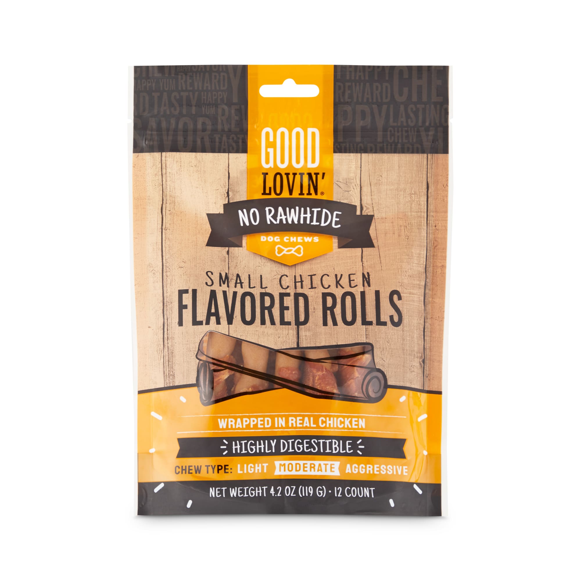 Good Lovin No Rawhide Small Chicken Flavored Rolls for Dogs， 4.2 oz.， Count of 12