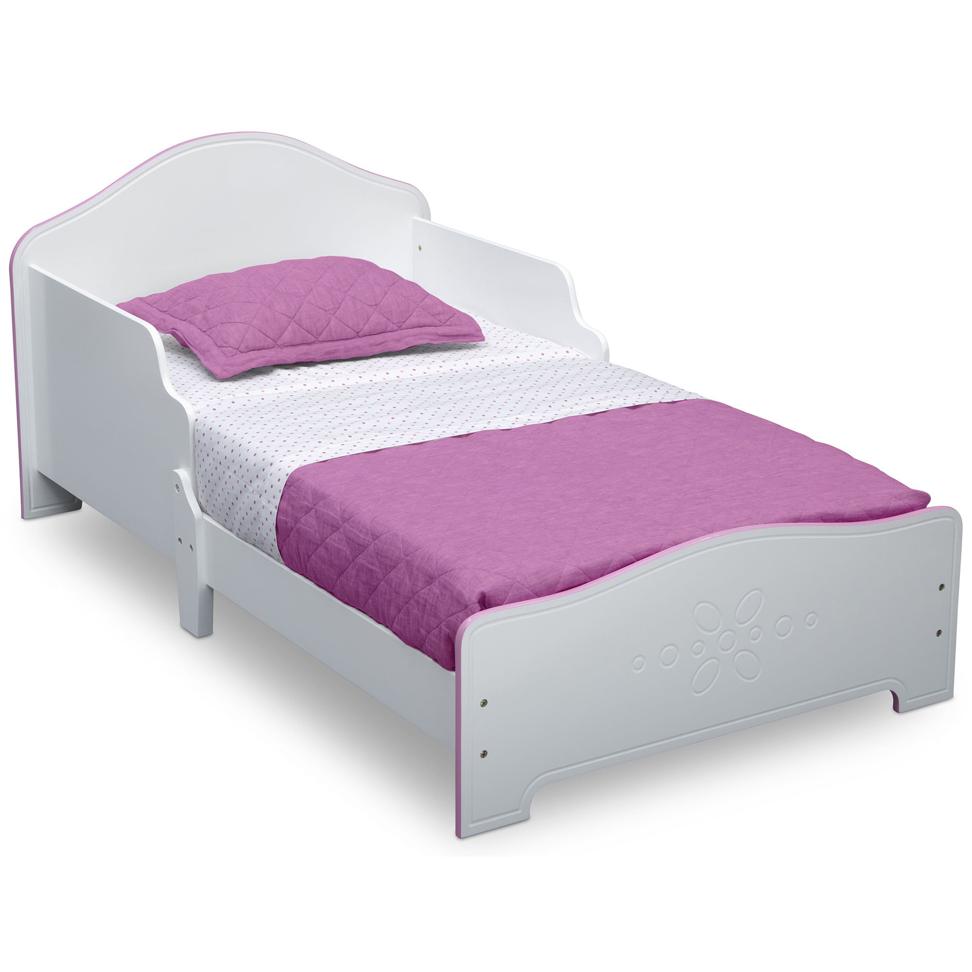 Wood Toddler Bed,  White/Pink