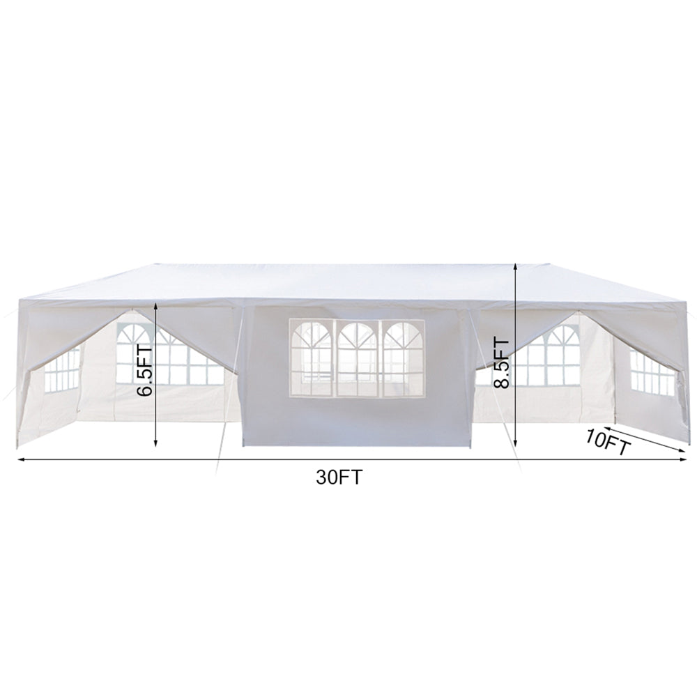 10'x30' 8 Sides Gazebo Canopy Outdoor Party Wedding Waterproof Tent， ZPL White Backyard Tent(Two Doors)