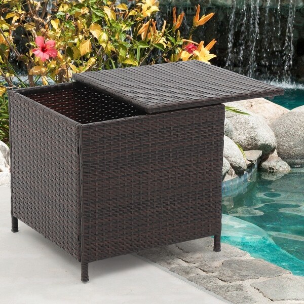 Outdoor Wicker Side Table with Storage