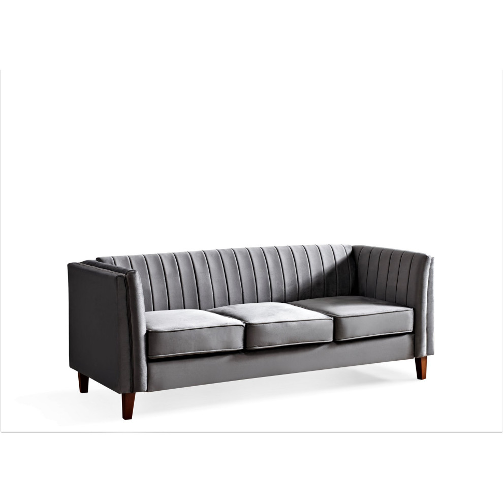 Modern 3 Seater Sofa  Velvet Seat  ampVertical Channel Tufted Backrest   Transitional   Sofas   by Decorn  Houzz