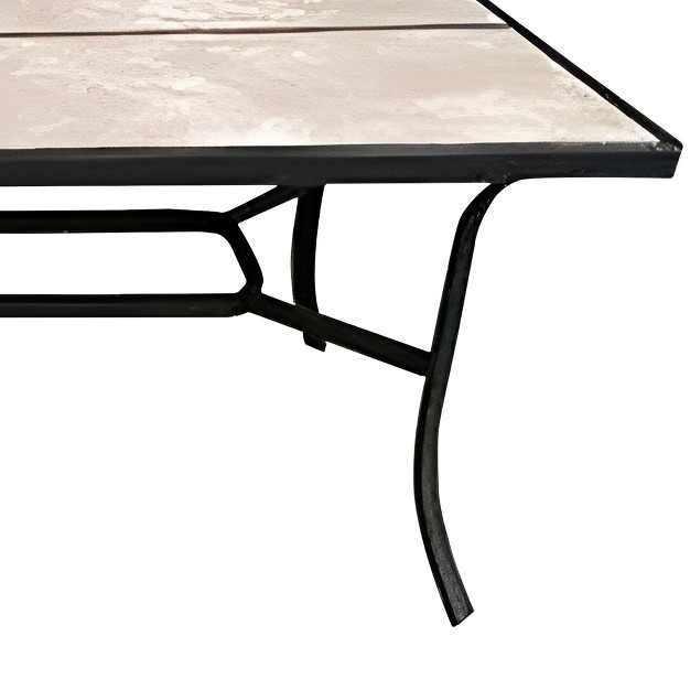 Rectangular Steel Frame Dining Table Outdoor Backyard Garden Or Patio Furniture With Glass Tabletop Gray