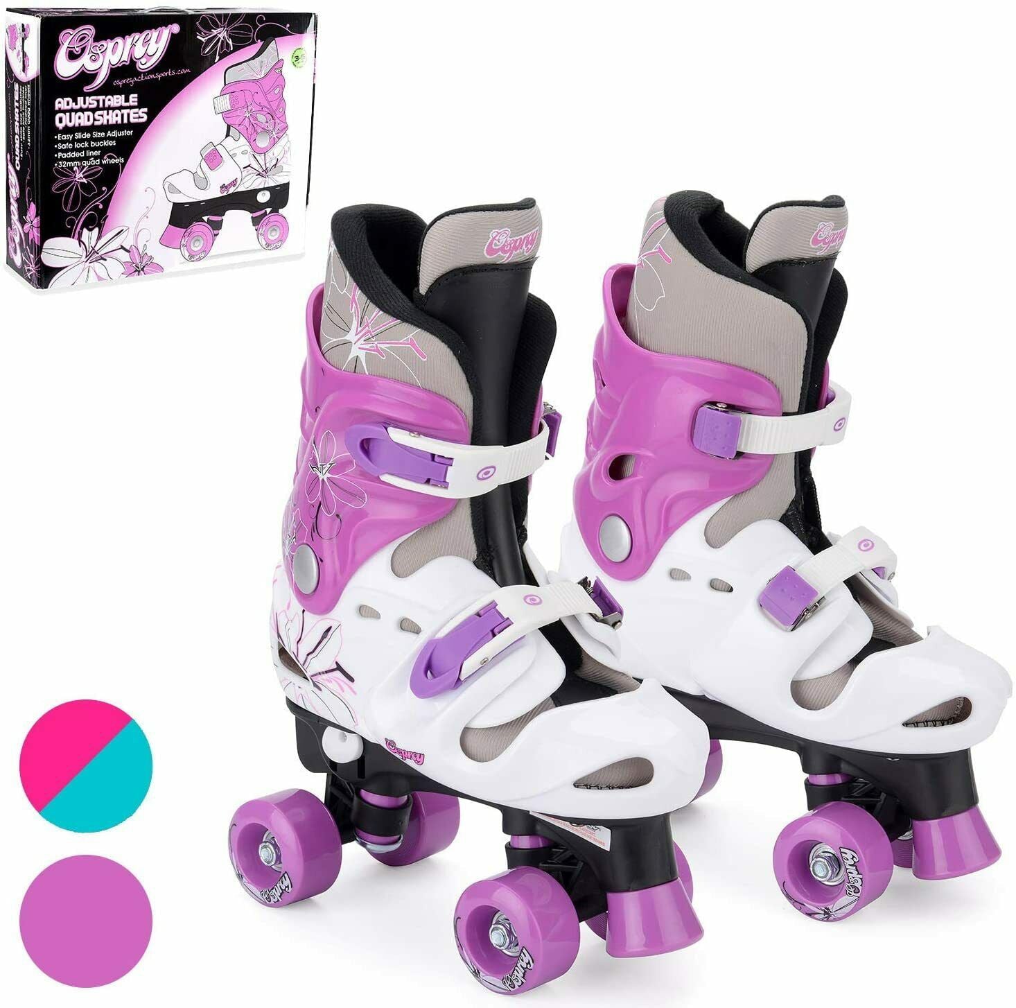 Osprey Kids Beginner Roller Skates Girls Adjustable Sizing Quad Skates -Purple