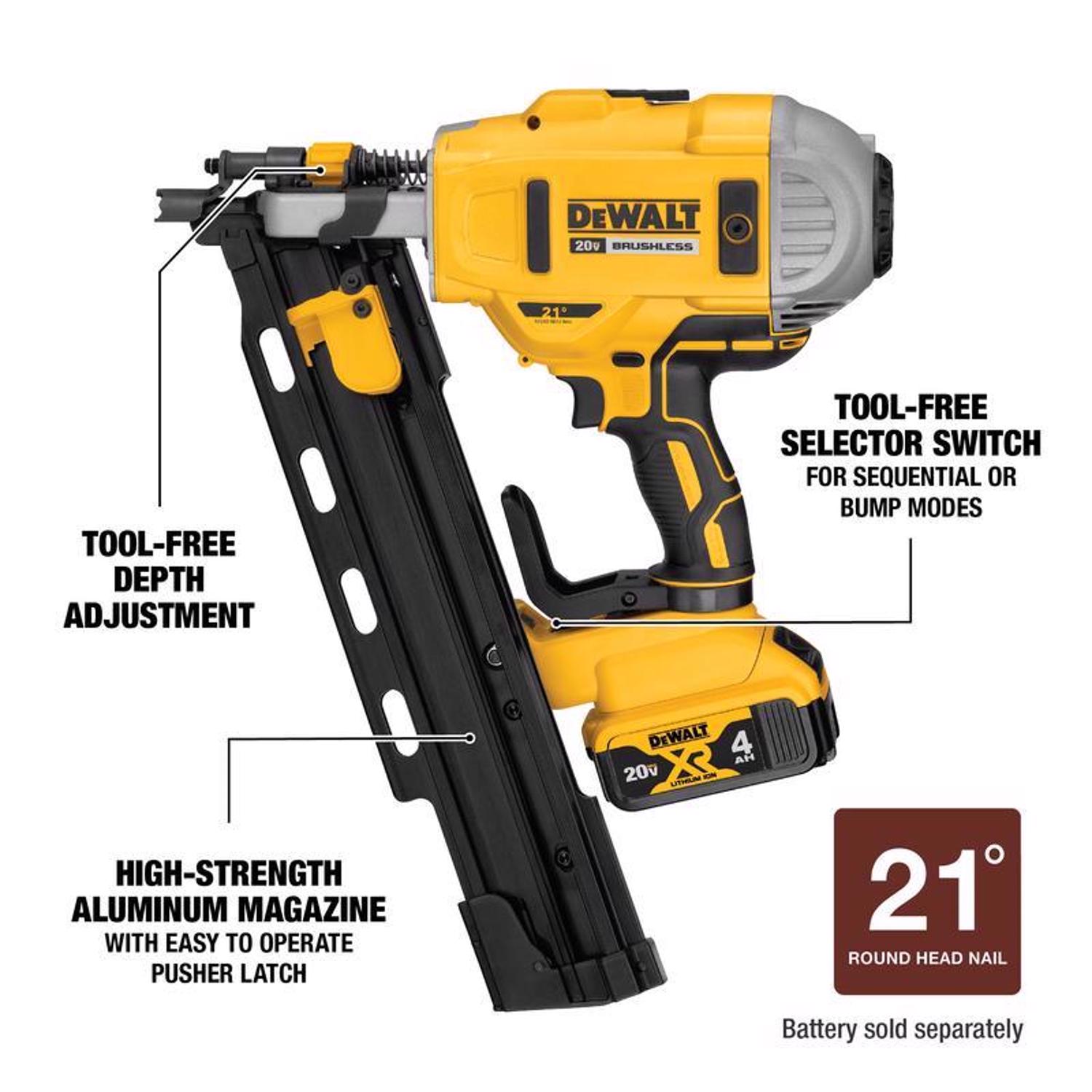 DW 20V Max Cordless 21 deg Nailer 20 V